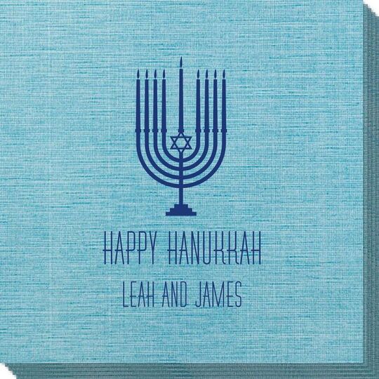 Happy Hanukkah Menorah Bamboo Luxe Napkins